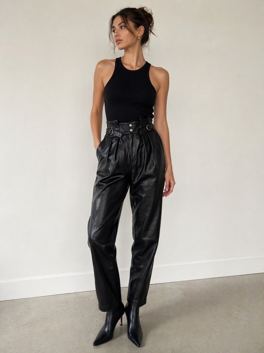 7 For All Mankind Black Faux Leather High-Waist Pants
